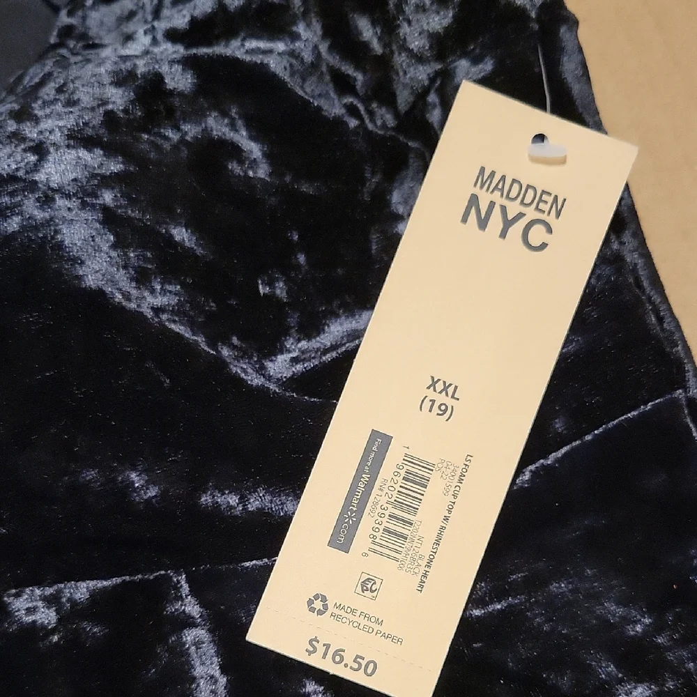 Madden NYC XXL(19) Black Velvet Crop Stretch Bra Top With Heart Detail . - Picture 13 of 13